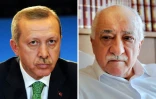 Montage réalisé le 28 mars 2014 de portraits du président turc Recep Tayyip Erdogan et du prédicateur musulman Fethullah Gulen