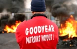 Un employé de l'usine Goodyear à Amiens-Nord manifeste contre le plan de licenciements le 18 novembre 2013
