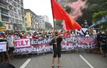 Manifestation contre le coup d'Etat militaire, le 7 juillet 2021 à Rangoun, en Birmanie