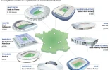 Carte de France avec localisation des 9 stades accueillant la compétition