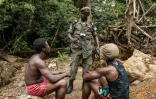 Deux chercheurs d'or présumés sont brièvement détenus par des gardes forestiers de l'Autorité nationale des aires protégées (NPAA) dans la réserve forestière de Kambui, près de Kenema, le 14 juin 2024 en Sierra Leone