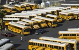 Des bus scolaires restent stationnés tandis que les écoles sont fermées à Los Angeles, le 15 décembre 2015
