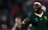 Siya Kolisi, le capitaine de l'équipe d'Afrique du Sud, à l'issue de la demi-finale victorieuse dans le Mondial face au Pays de Galles à Yokohama, le 27 octobre 2019