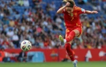 L'Espagnole Olga Carmona sous le maillot de l'Espagne, contre l'Angleterre, à Cornella de Llobregat, près de Barcelone, le 3 juin 2025