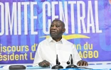 L'ancien président ivoirien et président du Parti du peuple africain de Côte d'Ivoire (PPA-CI), Laurent Gbagbo, lors d'une réunion du comité central au siège du parti à Abidjan, le 26 avril 2025