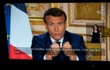 Emmanuel Macron parle depuis l'Elysée lors d'une allocution télévisée à la le 13 avril 2020 à Paris
