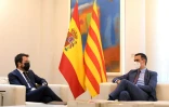 Spain's Prime Minister Le Premier ministre espagnol Pedro Sanchez (G) rencontre le président régional catalan Pere Aragones au palais de la Moncloa à Madrid, le 29 juin 2021