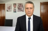 Photo d'archives de l'homme d'affaires tunisien Nabil Karoui, candidat à la présidentielle du 15 septembre, dans son bureau de Tunis le 18 juin 2019