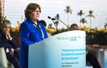 Louise Arbour, la représentante spéciale de l'ONU pour les migrations,
prononce un discours devant le forum mondial sur la migration et le développementon, à Marrakech, le 5 décembre 2018