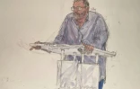 Croquis d'audience du 8 septembre 2025 montrant l'ancien anesthésiste Frédéric Péchier à l'ouverture de son procès, au palais de justice de Besançon, dans le Doubs