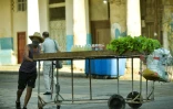 Un Cubain vend des salades et des jus de fruits dans une rue de La Havane, le 3 mai 2021