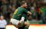 La joie du Sud-Africain Willie Le Roux, après avoir marqué un dernier essai face à la Nouvelle-Zélande, en ouverture du Rugby Championship, le 6 août 2022 au Stade Mbombela à Nelspruitt