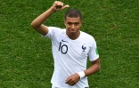 L'attaquant français Kylian Mgappé lors de la qualification en demi-finale du Mondial après avoir battu l'Uruguay le 6 juillet 2018
