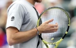 Le Français Adrian Mannarino face au Japonais Kei Nishikori au 2e tour du Masters 1000 d'Indian Wells, le 11 mars 2019