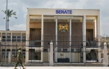 Un membre des forces de sécurité kényanes patrouille devant le Sénat à Nairobi, le 16 octobre 2024