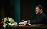 Le président ukrainien Volodymyr Zelensky lors d'une conférence de presse commune avec son homologue turc Recep Tayyip Erdogan le 18 février 2025 à Ankara