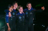 (g-d) Les astronautes indien Shubhanshu Shukia, hongrois Tibor Kapu, américaine Peggy Whitson et polonais Slawosz Uznanski-Wisniewski, membres de la mission privée Axiom 4 avant leur décollage à Cap Canaveral, en Floride, le 24 juin 2025