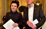 Les écrivains polonaise Olga Tokarczuk et autrichien Peter Handke à Stockholm le 7 décembre 2019