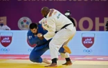 Le Français Teddy Riner affronte le Russe Inal Tasoev, lors de la finale (+100 kg) du Masters, le 13 janvier 2021 à Doha (Qatar)