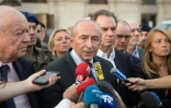 Le ministre de l'Intérieur Gérard Collomb (C) répond à la presse près du maire de Marseille Jean-Claude Gaudin (G) le 1er octobre 2017