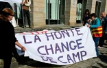 Manifestation devant la cour criminelle du Morbihan à Vannes, le 19 mai 2025, pendant le procès de l'ex-chirurgien pédocriminel Joël Le Scouarnec