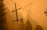 Un poteau électrique dans le comté de Plumas, en Californie, le 25 juillet 2021 