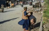 Un coiffeur coupe les cheveux d'un client le 9 juin 2021 à Hérat, en Afghanistan