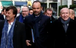 Le ministre de l'Ecologie Nicolas Hulot (g), le Premier ministre Edouard Philippe (c), et le ministre l'Intérieur Gérard Collomb, se rendent à l'Elysée pour un séminaire gouvernemental, le 3 janvier 2018