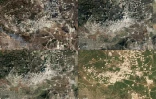 Combinaison d'images satellites fournies par Planet Labs PBC montrant Yaroun dans le sud du Liban, de gauche à droite du haut vers le bas, le 5 octobre 2024, le 10 janvier 2025, le 30 janvier 2025 et le 2 mai 2026