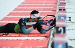 Martin Fourcade s'entraîne au tir couché, au Grand Bornand, le 18 décembre 2019