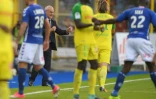 La joie de l'entraîneur Claudio Ranieri, vainqueur avec Nantes à Strasbourg 2-1, le 24 septembre 2017 à La Meinau