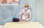 Croquis d'audience lors du procès du jihadiste Peter Cherif, le 23 octobre 2020