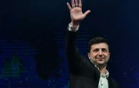 Le comédien et candidat à la présidentielle en Ukraine Volodymyr Zelensky se produit le 29 mars 2019 à Brovary près de Kiev