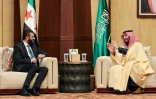 Cette image diffusée par le bureau des médias du gouvernement de transition syrien montre le prince héritier d'Arabie saoudite Mohammed ben Salmane (droite) lors de sa rencontre avec le président intérimaire syrien, Ahmad al-Chareh, à Ryad, le 2 février 2025