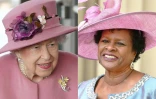 La reine Elizabeth II (à gauche) lors d'une cérémonie à Cardiff au Royaume-Uni le 14 octobre 2021, et la gouverneure générale de la Barbade