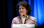 La juge Yvonne Gonzalez Rogers, lors d'une table ronde à la réunion annuelle de printemps de l'American Bar Association (ABA) consacrée au droit de la concurrence, à Washington, le 2 avril 2025