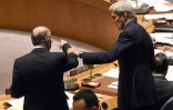 Le ministre français des Affaires étrangères Laurent Fabius et le Secrétaire d'Etat américain John Kerry le 18 novembre 2015 à l'Onu à New York