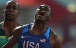 Christian Coleman lors de sa victoire sur 100 m aux Mondiaux d'athlétisme de Doha, le 28 septembre 2019