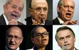 (g-d) Montage photos du 3 août 2018 des principaux candidats à la présidentielle brésilienne: l'ancien président Luiz Inacio Lula da Silva, le ministre des Finances Henrique Meirelles, Ciro Gomes, Geraldo Alckmin, Marina Silva, Jair Bolsonaro
