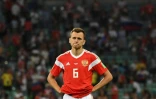 Le milieu russe Denis Cheryshev abattu après la défaite en quart de finale du Mondial le 7 juillet 2018