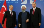 Photo fournie par la présidence turque montrant les présidents russe Vladimir Poutine, iranien Hassan Rohani et turc Recep Tayyip Erdogan au sommet tripartite à Téhéran, le 7 septembre 2018