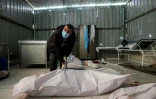 A la morgue de l'hôpital indonésien de Beit Lahia, dans le nord de la bande de Gaza, où ont été amenés des Palestiniens tués par une frappe israélienne à Jabalia, le 18 avril 2025