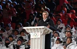 Le président du CIO Thomas Bach lors d'une allocution pendant la cérémonie d'ouvertrue des JO-2018, le 9 février 2018 à Pyeongchang