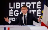 Le président Emmanuel Macron lors d'une conférence de presse, le 16 janvier 2024 à l'Elysée, à Paris.