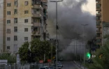 Nuage de fumée sur le site d'une frappe aérienne israélienne dans le quartier de Ghobeiry, dans la banlieue sud de Beyrouth, le 14 novembre 2024