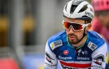 Le Français Julian Alaphilippe de l'équipe Soudal Quick-Step franchit la ligne d'arrivée du Tour des Flandres 2023, 273,4 km de Bruges à Audenarde, le 2 avril 2023
