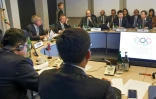 Réunion au siège du Comité international olympique à Lausanne, entre le CIO et des responsables nord et sud-coréens en vue d'une équipe coréenne unifiée aux JO de Tokyo-2020, le 15 février 2019 