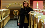 Stephanie de Bouard-Rivoal, PDG de château Angélus, pose dans les chais de ce premier grand cru bordelais, à Saint Emilion en Gironde, le 26 avril 2021