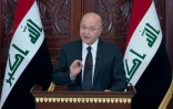 Photo fournie le 30 août 2022 par la présidence irakienne du président Barham Saleh lors d'une allocution télévisée à Bagdad
