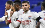 Le Lyonnais Houssem Aouar après avoir transformé un penalty contre Monaco, le 25 octobre 2020 au Groupama Stadium
